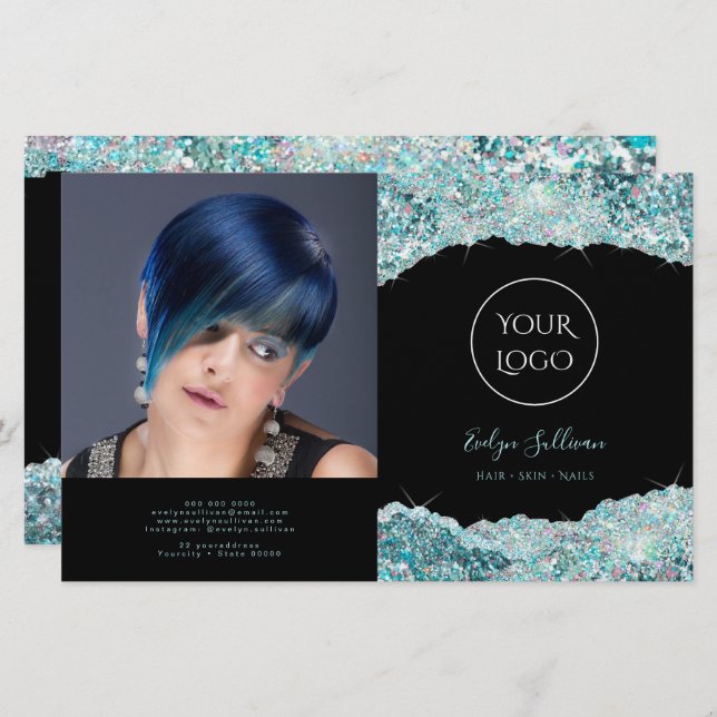 Faux teal glitter bifold brochure (Front/Back)