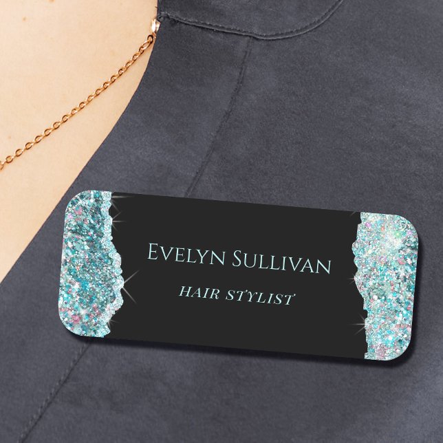 Faux teal glitter name tag (Creator Uploaded)