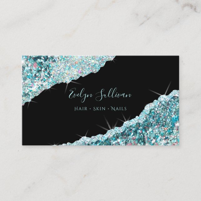 Faux Teal Glitter Sequin Business Card (Front)