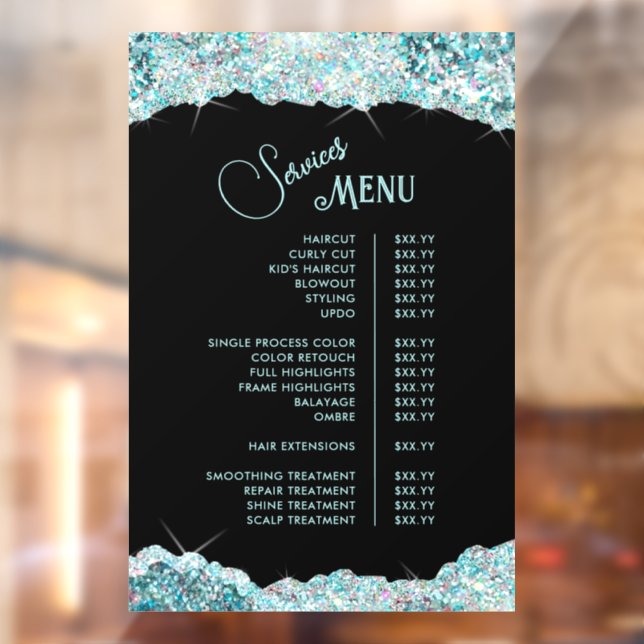 Faux Teal Glitter Services Menu (Sheet 2)