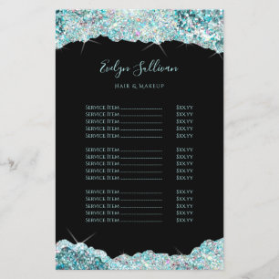 Faux teal iridescent glitter price list flyer