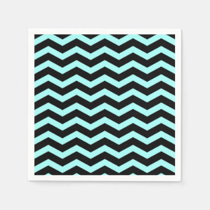 Faux Teal “Light Blue” Black Foil Chevron Zig  Napkin