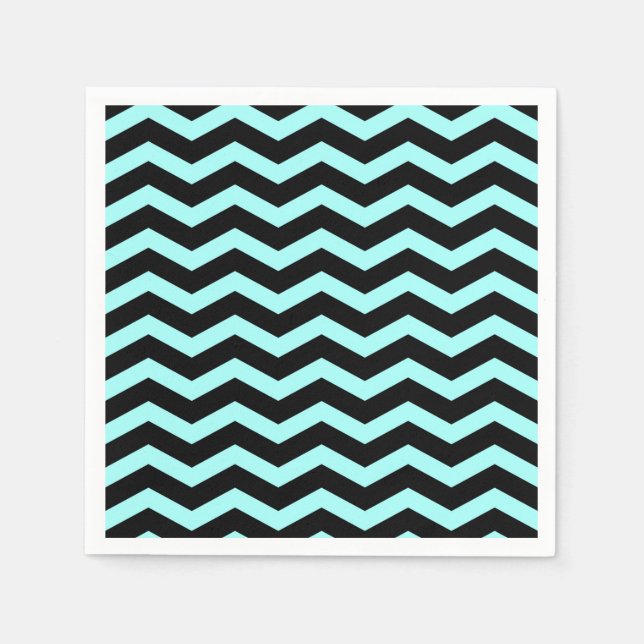 Faux Teal “Light Blue” Black Foil Chevron Zig Zag Napkin (Front)