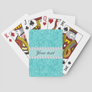 Faux Teal Sequins and Diamonds Playing Cards