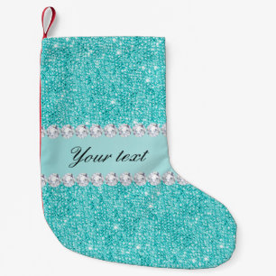 Faux Teal Sequins and Diamonds Small Christmas Stocking