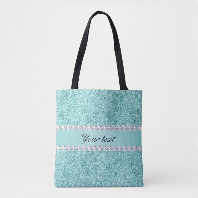 Faux Teal Sequins and Diamonds Tote Bag (Front)