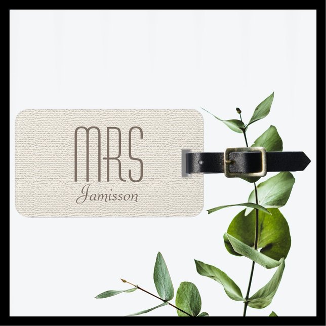 Faux Textured Burlap Mrs Custom Luggage Tag (Creator Uploaded)