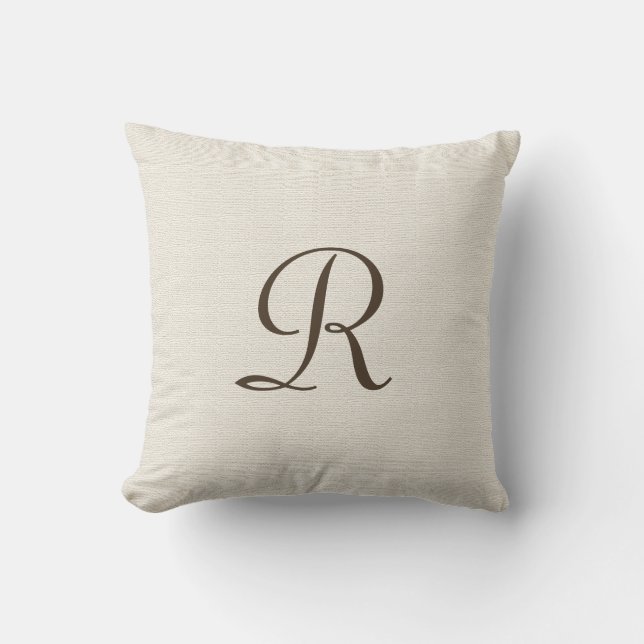 Faux Textured Rustic Burlap Monogram Square Throw Cushion (Front)