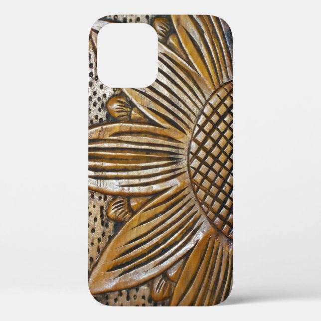 Faux Textured  Wood Carving Sunflower Photo Print Case-Mate iPhone Case (Back)