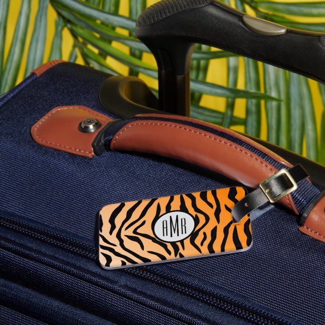 Faux Tiger Print Monogram Luggage Tag (Front Insitu 3)