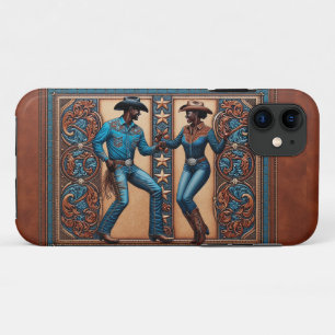 Faux Tooled Leather Brown and Turquoise Dancers Case-Mate iPhone Case
