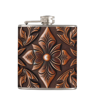 Faux Tooled Leather Design Hip Flask