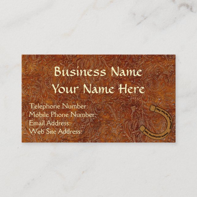 Faux Tooled Leather, Rodeo Bronco Horse Biz Cards (Front)