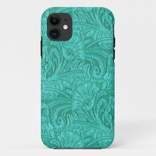 Faux Tooled Leather Turquoise Medium Print Western Case-Mate iPhone Case
