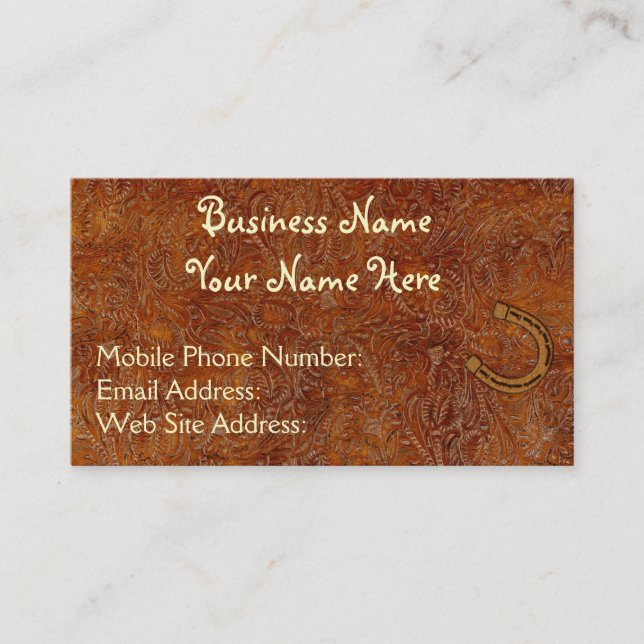 Faux Tooled Leather Western style 3 Business Cards (Front)