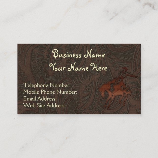 Faux Tooled Leather Western style V Business Cards (Front)