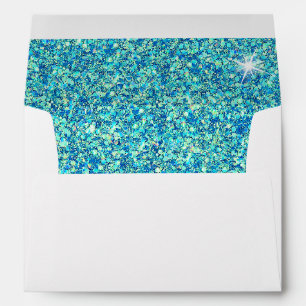 Faux Turquoise Glitter Return Address Envelope