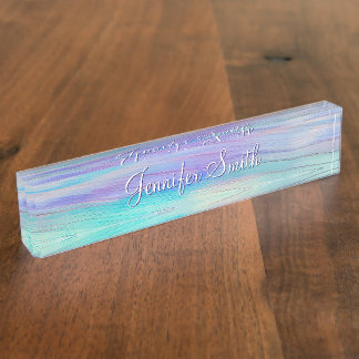 Faux Unicorn Ombre Wood Nameplate