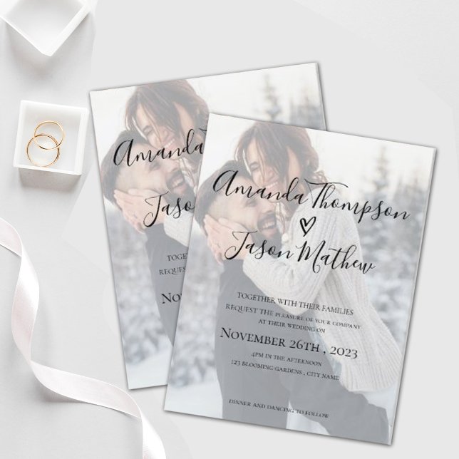 Faux Vellum Effect Double-Sided Photo Wedding Invitation Postcard (Creator Uploaded)