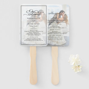 Faux Vellum Effect Overlay Photo Wedding Program Hand Fan