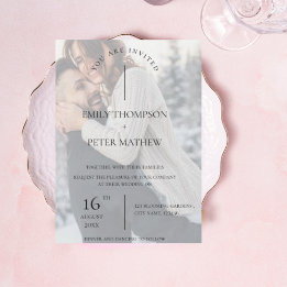 Faux Vellum Effect Photo Script Typography Wedding Invitation