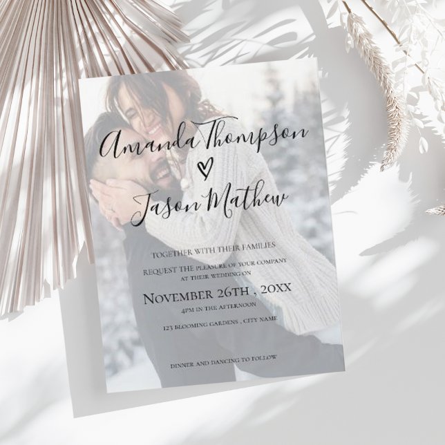 Faux Vellum Effect Photo  Wedding Invitation Postcard (Faux Vellum Effect Photo Wedding Invitation)