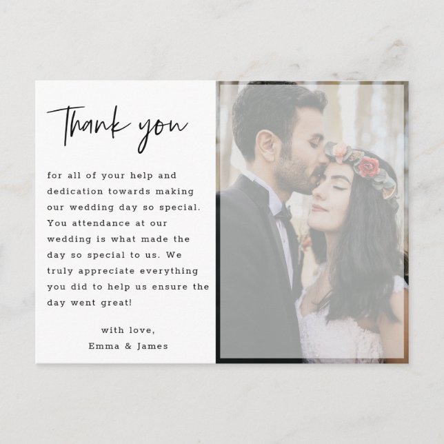 Faux Vellum Hand Lettered Photo Wedding Thank You Postcard (Front)