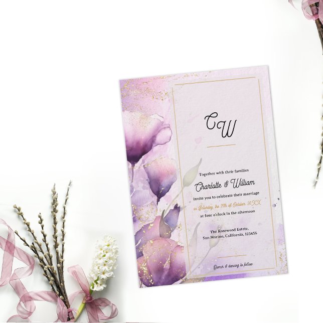  Faux Vellum Luxury Monogram Floral Wedding Invitation (Faux Vellum Luxury Monogram Floral Wedding Invitation)