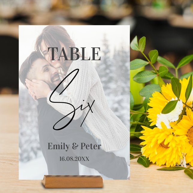 Faux Vellum Photo Modern Wedding SIX Table Number (Creator Uploaded)