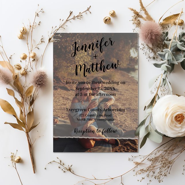 Faux Vellum Photo Overlay Custom Wedding Invitation (Creator Uploaded)