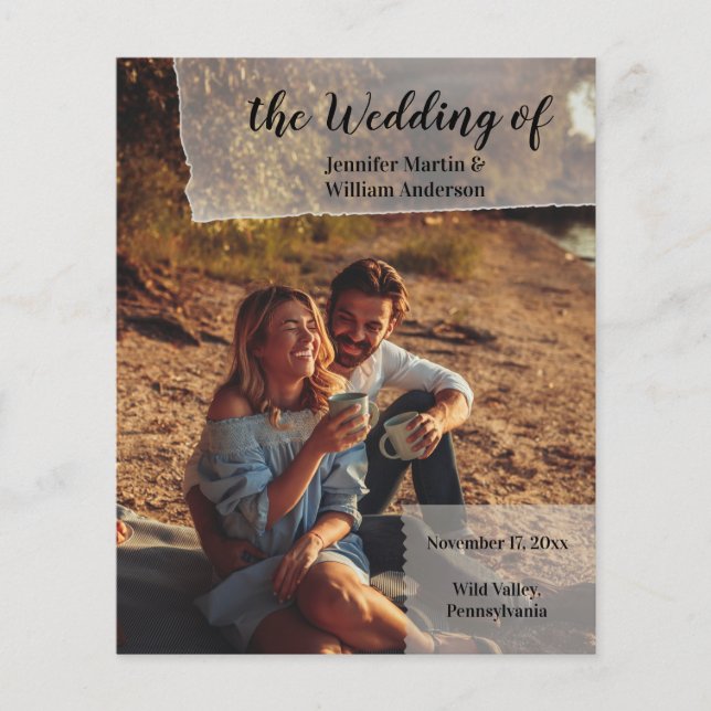 Faux Vellum Photo Overlay Custom Wedding Program (Front)