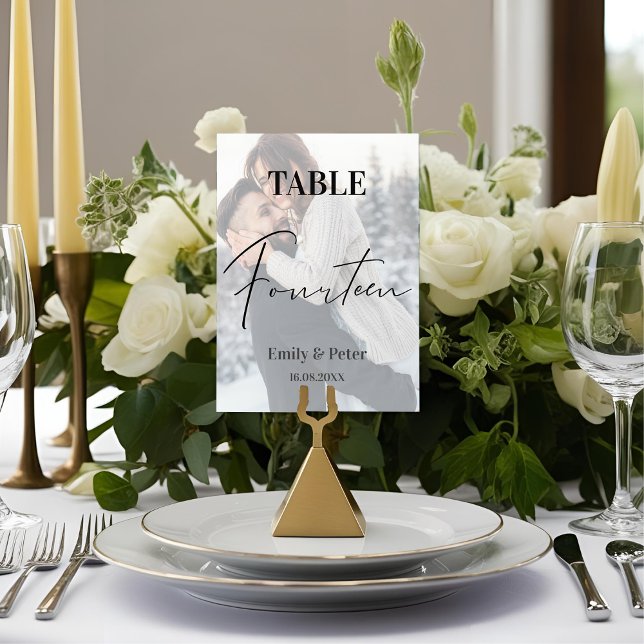 Faux Vellum Photo Wedding Fourteen Table Number (Faux Vellum Photo Wedding Fourteen Table Number)