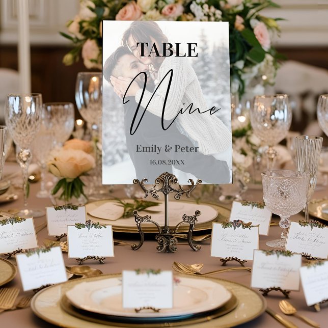 Faux Vellum Photo Wedding NINE Table Number (Faux Vellum Photo Wedding NINE Table Number)