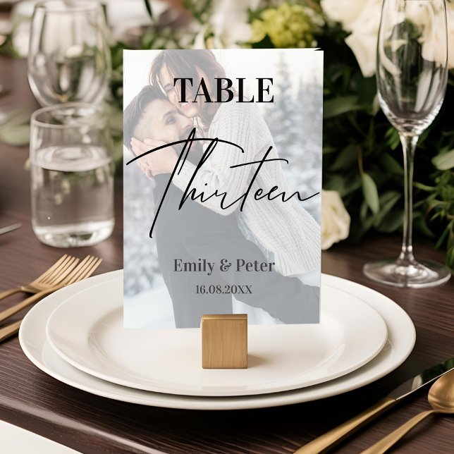 Faux Vellum Photo Wedding Thirteen Table Number (Faux Vellum Photo Wedding Thirteen Table Number)