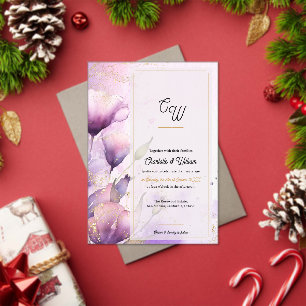 Faux Vellum Purple Floral Monogram Wedding Acrylic Invitations