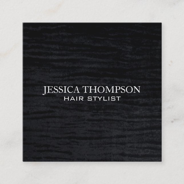 Faux Velvet Black Print Square Business Card (Front)