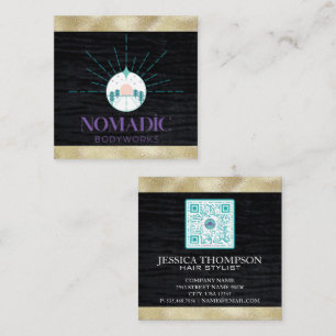 Faux Velvet Faux Gold Foil Trim Qr Code Square Business Card