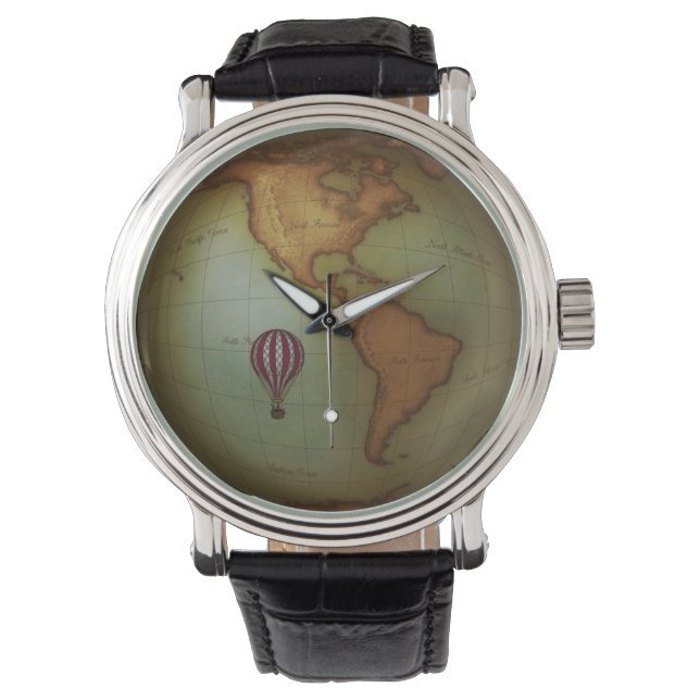 Faux-Vintage Aeronautical Map of the Americas Watch (Front)