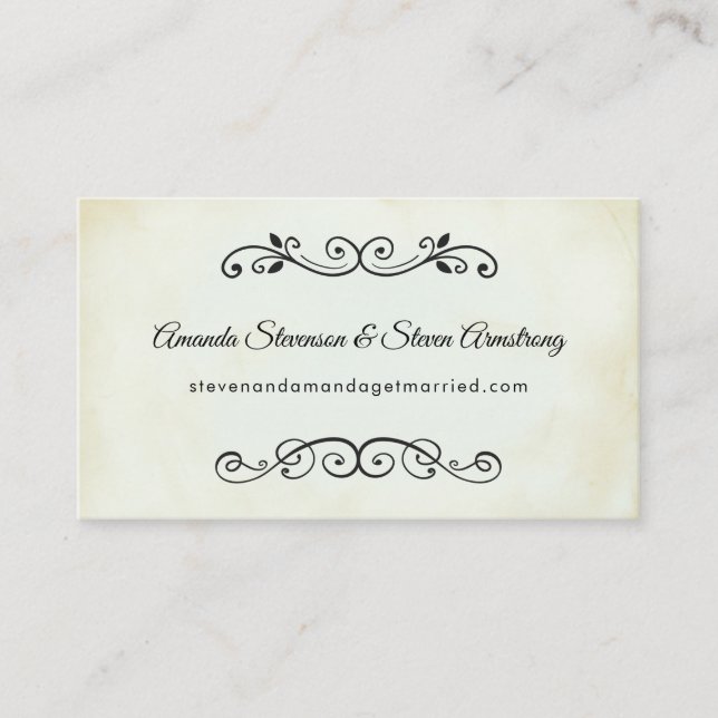 Faux Vintage Parchment Elegant Wedding Website Business Card (Front)