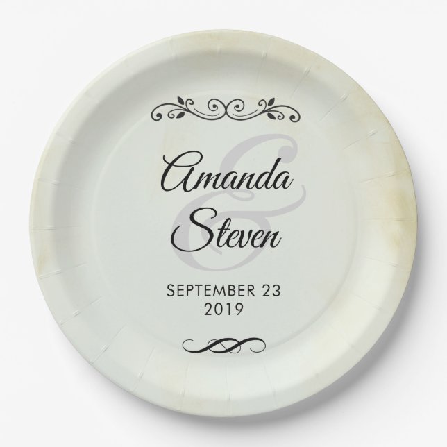 Faux Vintage Parchment Simple & Elegant Wedding Paper Plate (Front)