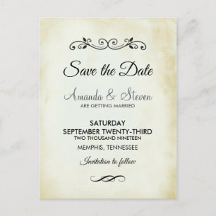 Faux Vintage Parchment Wedding Save the Date Postcard