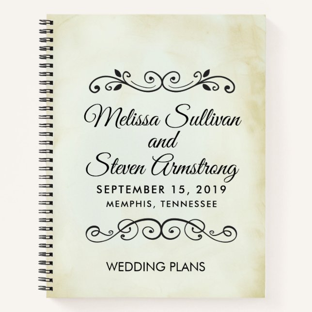 Faux Vintage Parchment Western Style Wedding Notebook (Front)