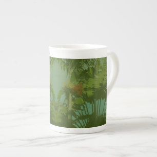 Faux Vintage Tropical Fabric Bone China Mug