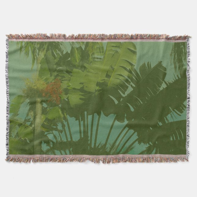 Faux Vintage Tropical Fabric Throw Blanket (Front)