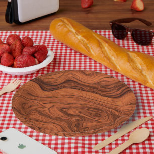 Faux Walnut Wood Design  Paper Plate