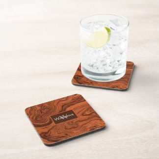 Faux Walnut Woodgrain Monogrammed  Coaster
