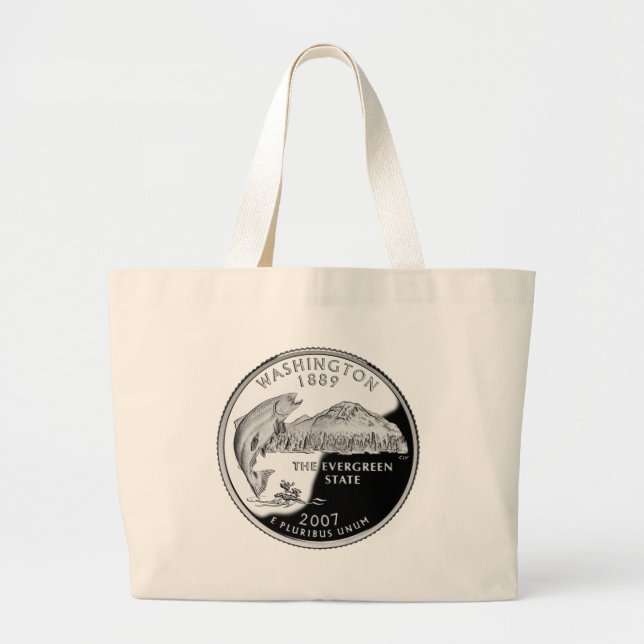 Faux Washington State Quarter Large Tote Bag (Front)