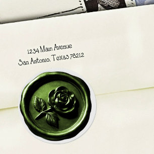 Faux Wax Seal Green Rose 2 Deep Impression