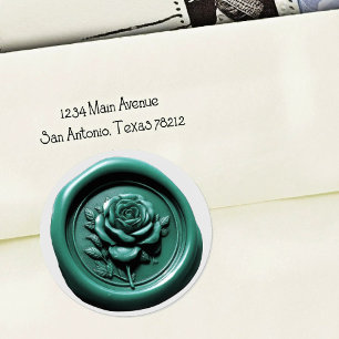 Faux Wax Seal Teal Rose Deep Impression