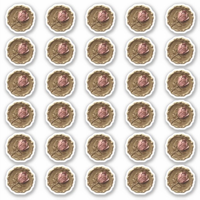 Faux Wax Stamp Envelope Seal Gold Pink Rose Flower (Front)